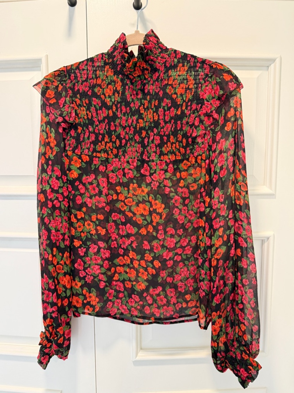 The Kooples 100% Silk Floral High-Neck Blouse